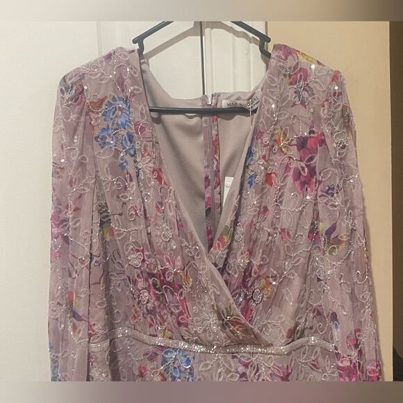 Mac Duggal Floral Embellished Long Sleeve Midi Dress Mauve G1689 - Picture 5 of 11